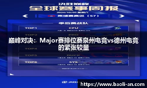 巅峰对决：Major赛排位赛泉州电竞vs德州电竞的紧张较量